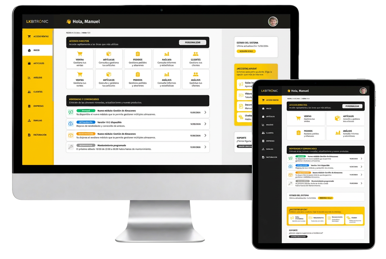 Panel del software TPVBIT en all-in-one y tablet